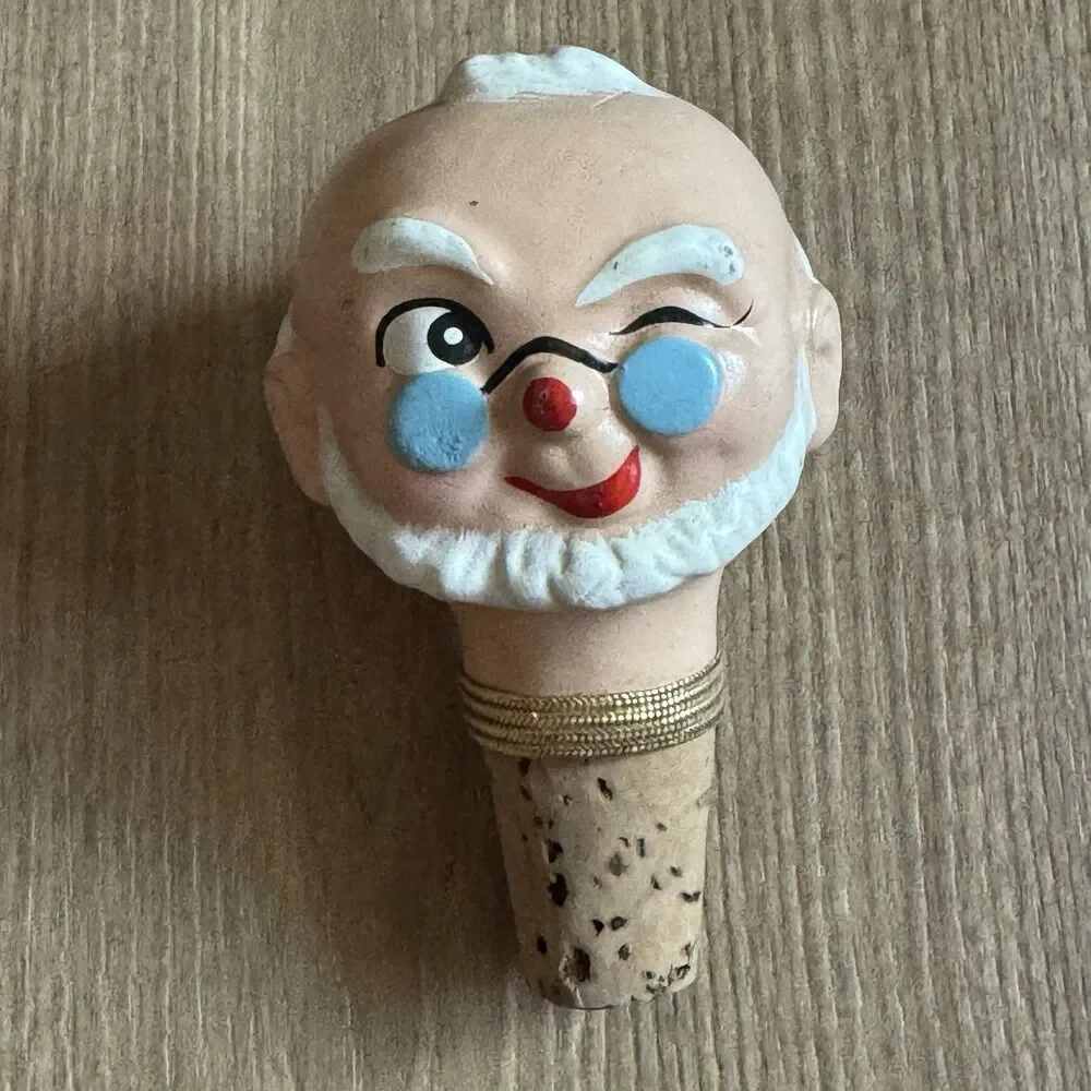 Vintage 60s Set Of 4 Enesco Japan Ceramic Heads Bottle Stoppers Corks